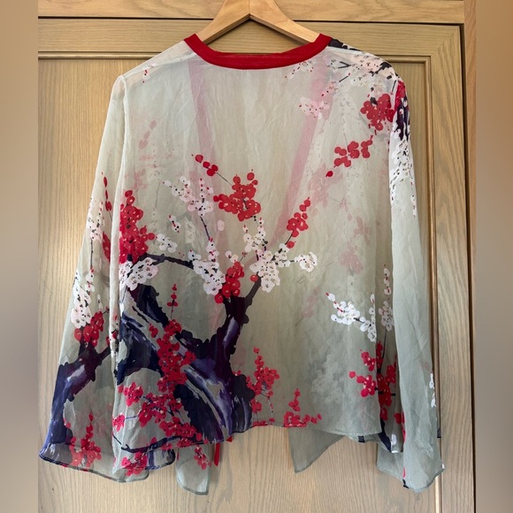 Vintage Silk Harari Floral Sheer Kimono Cardigan Tie Front / OSFM - Picture 6 of 10